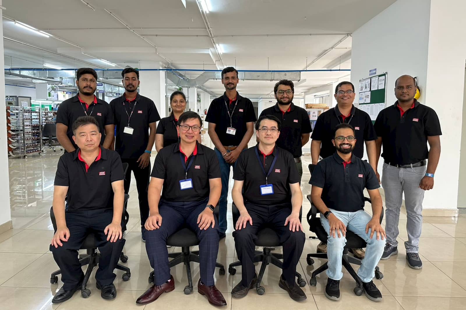 MEAN WELL CEO Ted Cheng and Sales Director of Asia & AN Leo Wu (front row, second from right and second from left) lead the MEAN WELL India team as it continues to develop the local market.